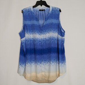 APT. 9 Blue/White Sleeveless Chiffon, Hidden Button Blouse Top; Size 3X